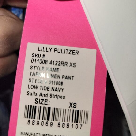 LILY PULITZER Taron Mid-rise Linen Pant XS- Low Tide Navy Sails and Stripes NWT - Picture 9 of 10